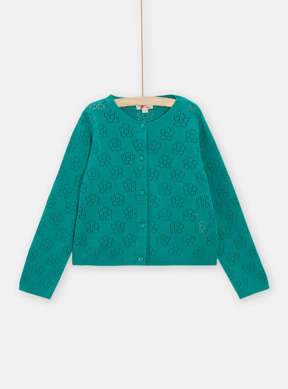 Cardigan vert ajouré imprimé fleur pour fille TACOCAR / 24S901N1CAR608