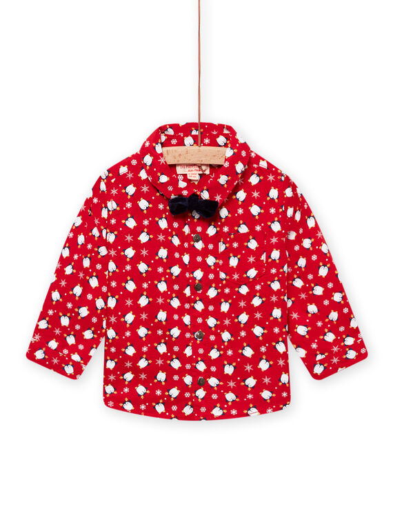 Chemise oxford rouge à imprimé pingouin, flcons et nud papillon bébé garçon MUNOCHEM / 21WG10Q2CHM050
