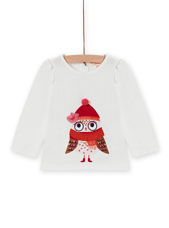 T-shirt écru manches longues à motif hibou bébé fille MIFUNTEE / 21WG09M1TML001