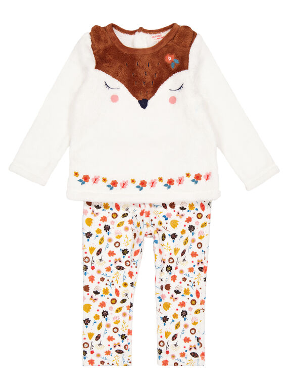 Pyjama écru en velours let soft boa layette fille GEFIPYJREN / 19WH13N1PYJ001