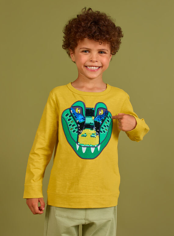 T-shirt jaune motif crocodile à sequins réversibles enfant garçon MOKATEE2 / 21W902I3TML106
