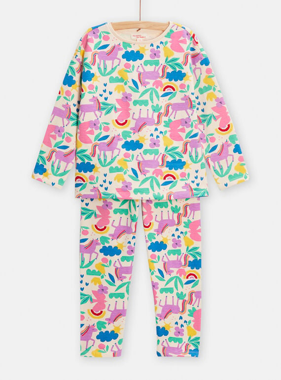 Pyjama ecru imprimé graphique pour fille TEFAPYJUNI / 24SH1144PYJ003