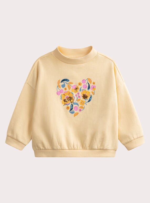 Sweat jaune animation coeur  WAPRISWEA / 25S901S1SWEB103