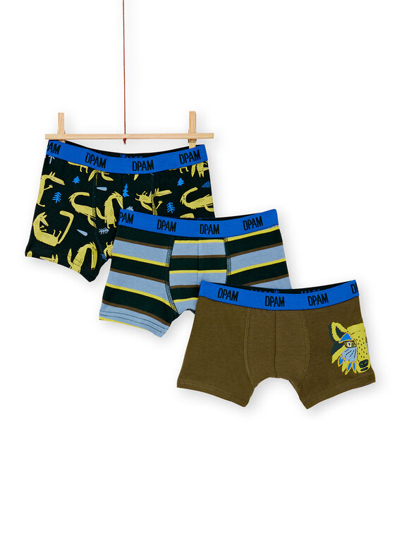 Lot de 3 boxers enfant garçon motif loup KEGOBOXLOU / 20WH12T2BOX604