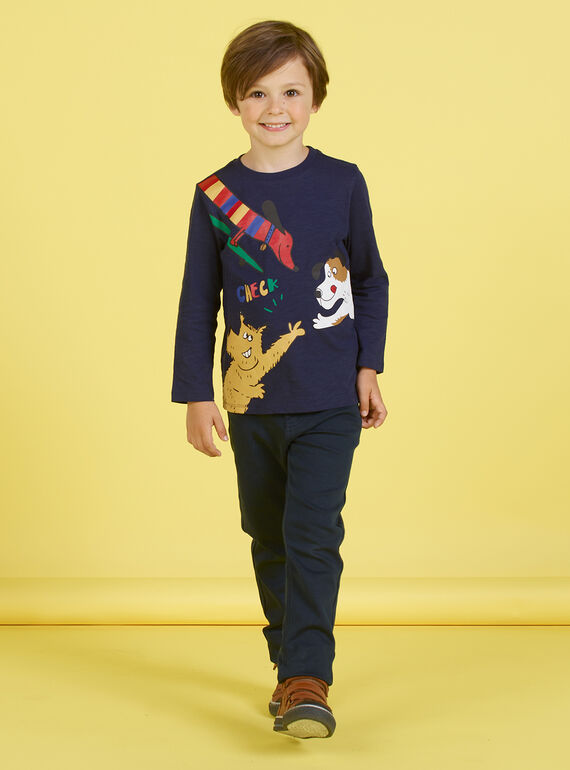 T-shirt bleu marine enfant garçon MOMIXTEE5 / 21W902J4TML717