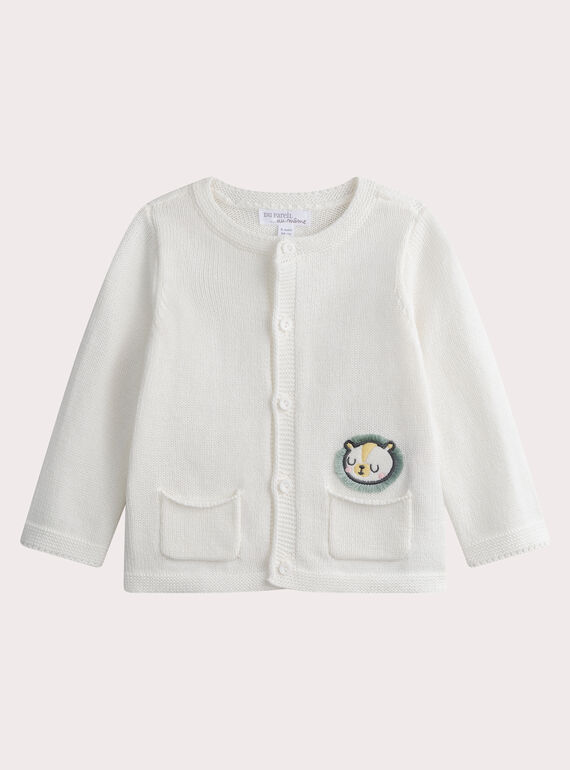 Gilet naissance écru en tricot WOU1GIL / 25SF0572GIL005
