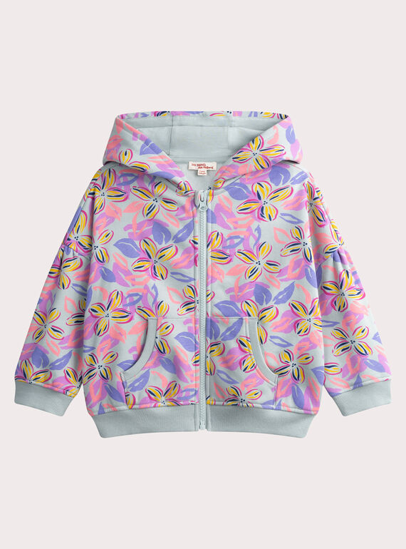 Sweat bleu zippé à capuche imprimé floral WAJOHOJOG1 / 25S901I1JGHC206