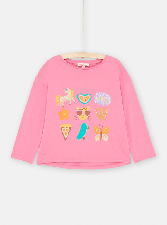 T-shirt rose animation multicolore pour fille SAVERTEE2 / 23W901J1TML030