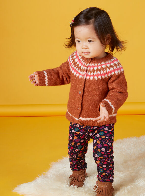 Legging bleu marine à fleurs doublé fausse fourrure bébé fille KILUPAN / 20WG09P1PAN070