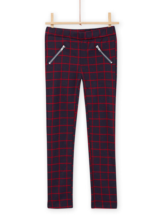 Pantalon milano bleu nuit à carreaux enfant fille MAJOMIL4 / 21W90116PANC205