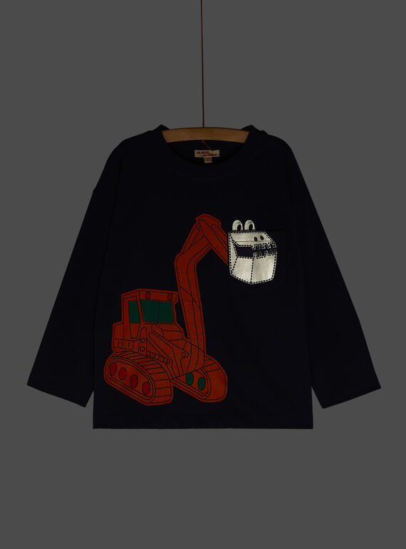 T-shirt bleu nuit à motif tractopelle pour garçon SOKHOTEE1 / 23W902Q1TML705