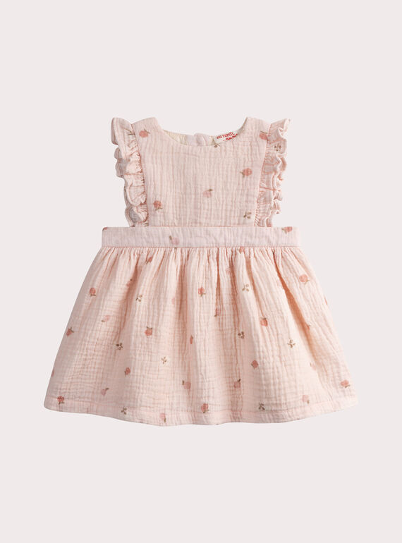 Robe en gaze de coton rose pour bébé fille WILANROB2 / 25SG0944ROBD326