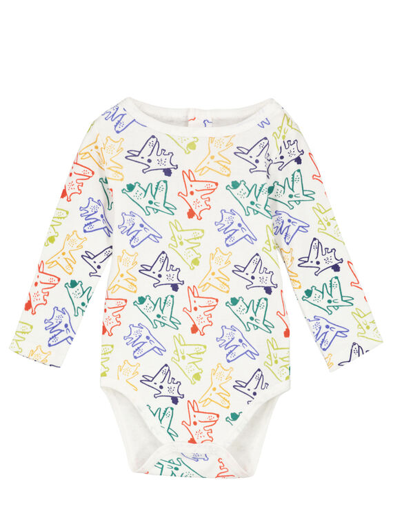 Body manches longues rayé écru et bleu pastel en rib layette garçon  GEGABODAOP / 19WH14N1BDL001