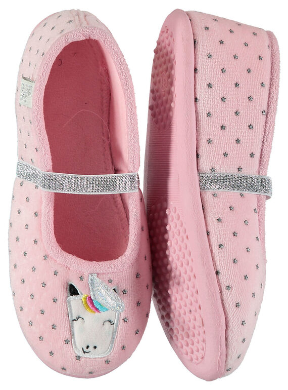Chausson licorne velours rose glitter enfant fille GFBALLIC / 19WK35Z5D07321