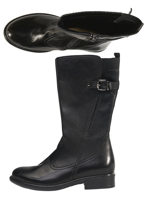 Botte cavalière cuir noir enfant fille GFBOTTECAVA / 19WK35X1D10090