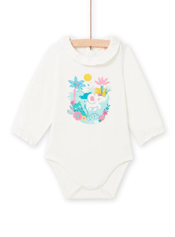 Body écru col volanté motif fantaisie bébé fille NIGABOD / 22SG09O1BOD001