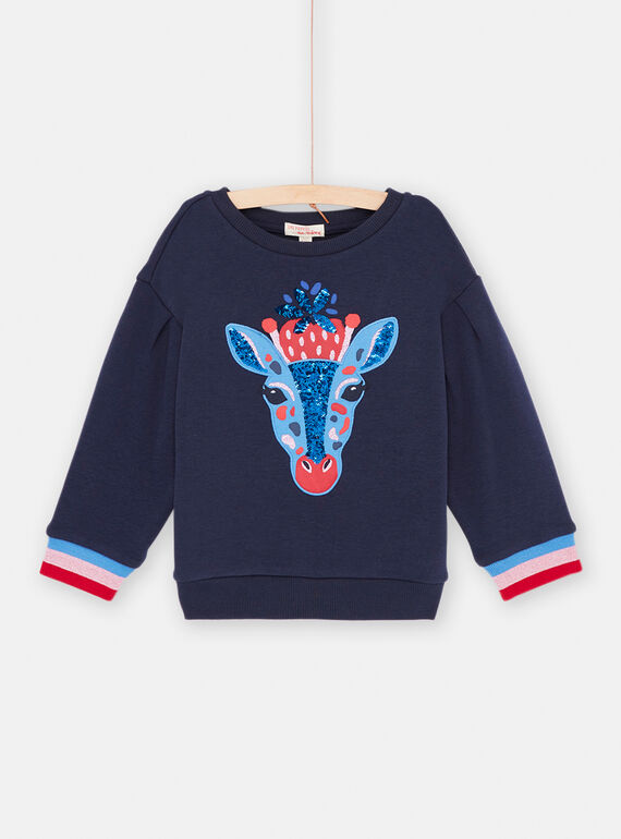 Sweat bleu nuit à animation girafe fille SAFORSWEA / 23W901K1SWEC205