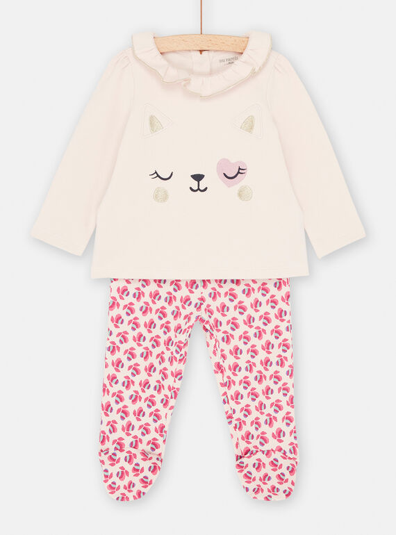 Pyjama rose clair à motif chat fille SEFIPYJCHA / 23WH1341PYJD322