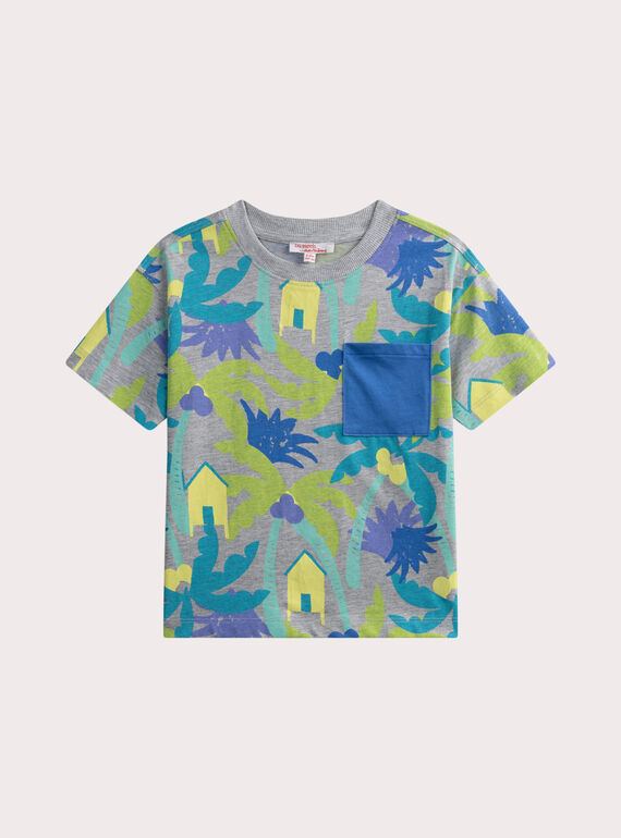 T-shirt gris chiné imprimé palmiers  WOTATI1 / 25S902U3TMCJ922