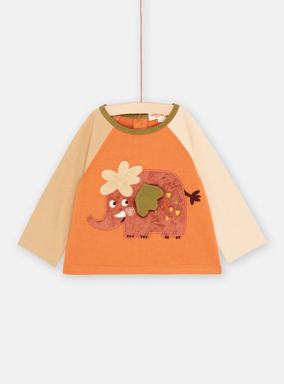 T-shirt brique et beige à animation éléphant pour bébé garçon SUCOUTEE1 / 23WG10L3TML403