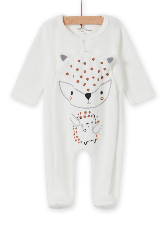 Grenouillère écrue motif animaux naissance mixte MOU2GRE1 / 21WF05D3GRE001