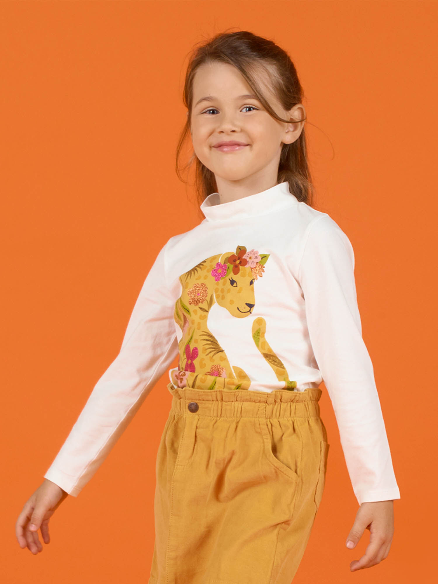 Sous pull cru motifs l opard et fleurs enfant fille