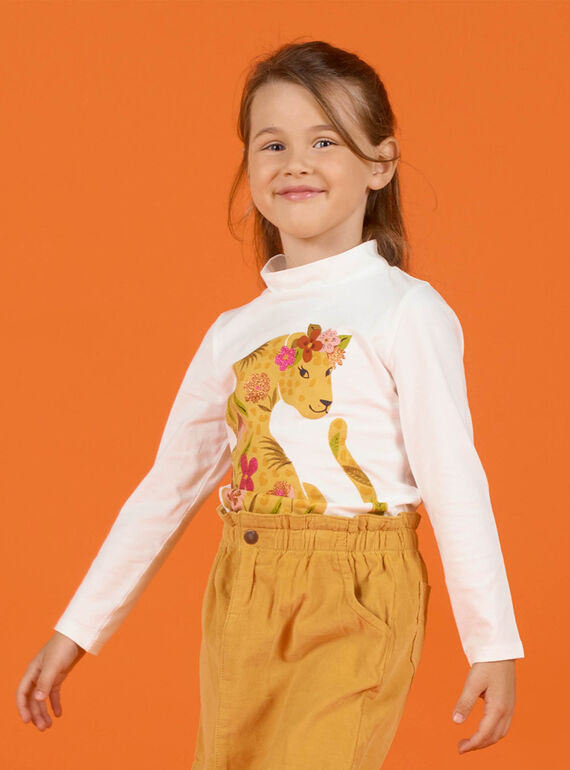 Sous-pull écru à motifs léopard et fleurs enfant fille MASAUSOUP / 21W901P1SPL001