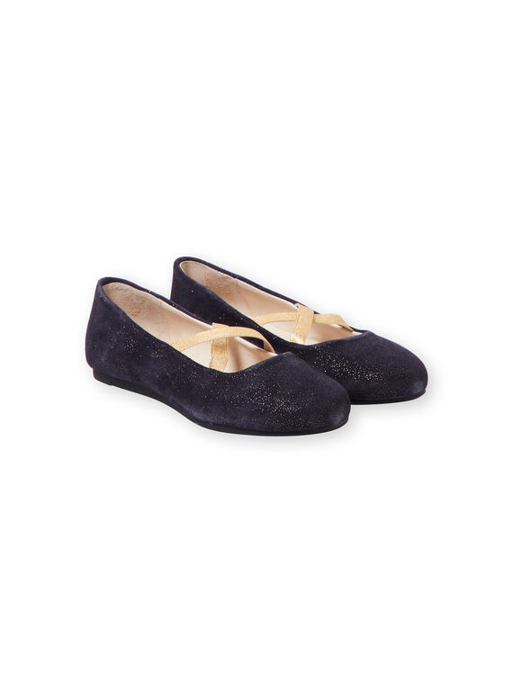 Ballerine croûte de cuir marine pailleté enfant fille GFBALRINEM / 19WK35I2D41070