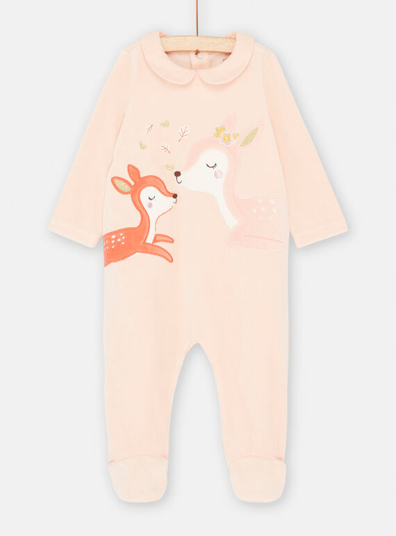 Grenouillère en velours rose bébé fille SEFIGREMAM / 23WH1342GRE009