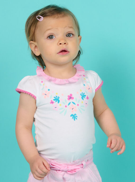 Body blanc à motifs fleurs bébé fille NIFICBOD / 22SG09U1BOD000