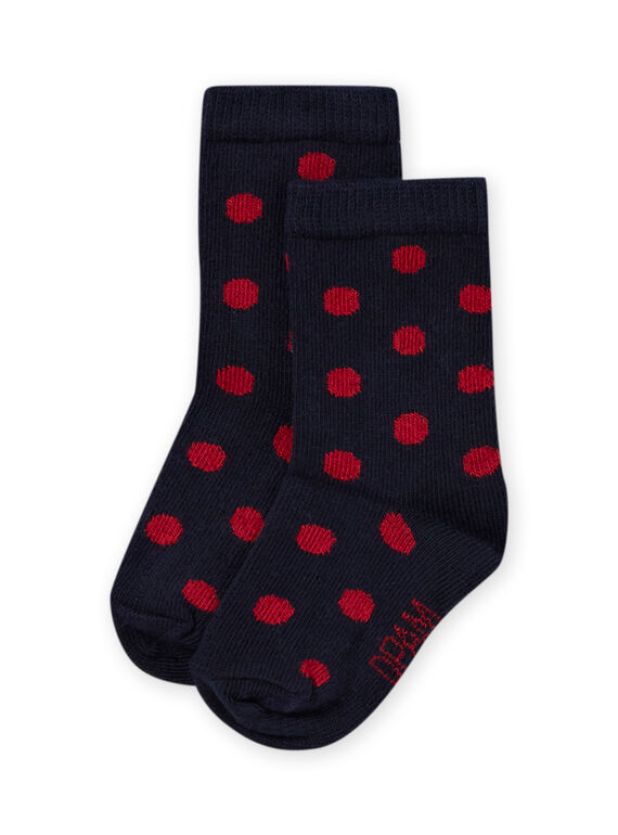 Chaussettes bleu marine à pois roses bébé fille MYIJOSOQ3 / 21WI0918SOQ070
