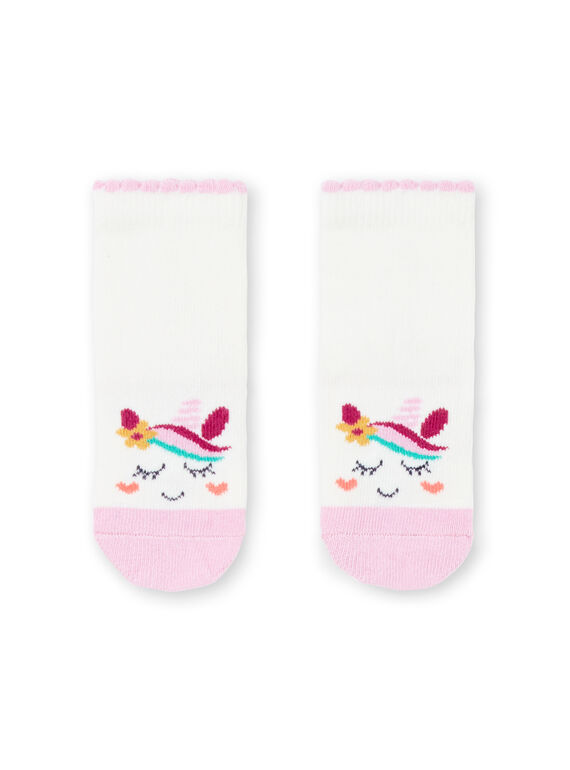 Chaussettes écrues et roses à motifs licornes bébé fille MYITUSOQ / 21WI09K1SOQ001