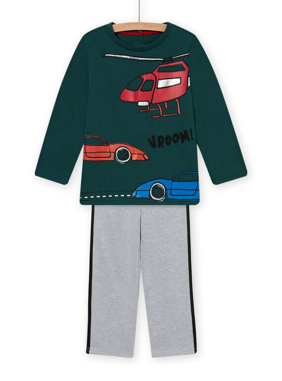 Ensemble pyjama en molleton vert à motif voitures enfant garçon MEGOPYJCAR / 21WH1299PYJ060