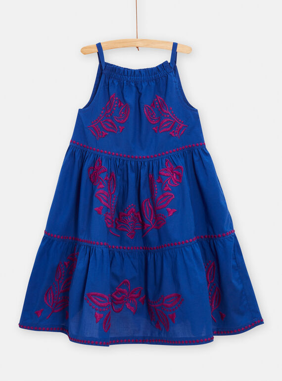 Robe bleu à broderies fleuries pour fille TAMUMROB3 / 24S901R1ROBC207