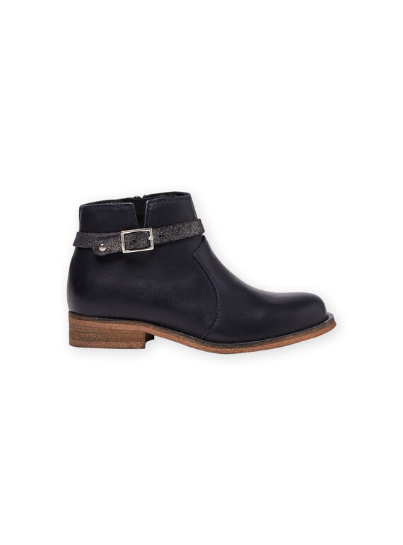 Boots bleu marine en cuir enfant fille MABOOTREP / 21XK3552D0D070