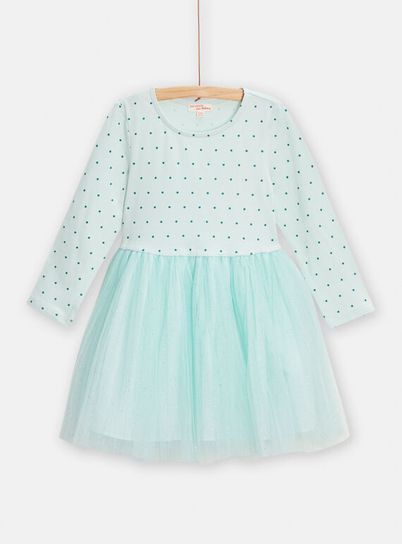 Robe bi-matière vert d'eau pour fille TAJAROB3 / 24S90114ROB614