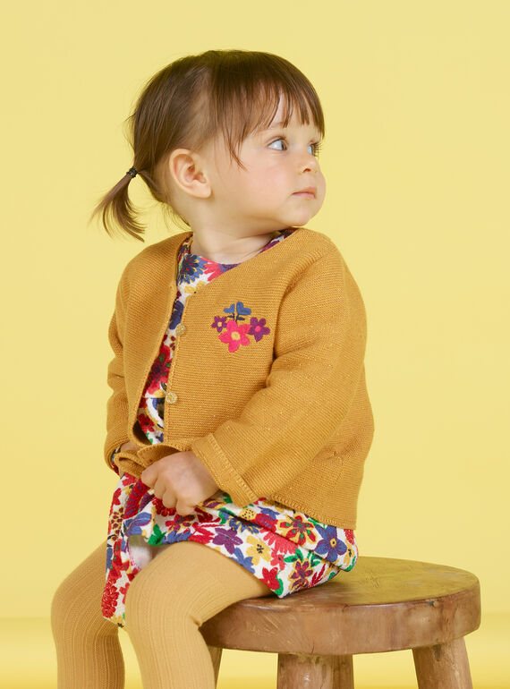 Cardigan moutarde brodé bébé fille MIMIXCAR / 21WG09J1CARB106