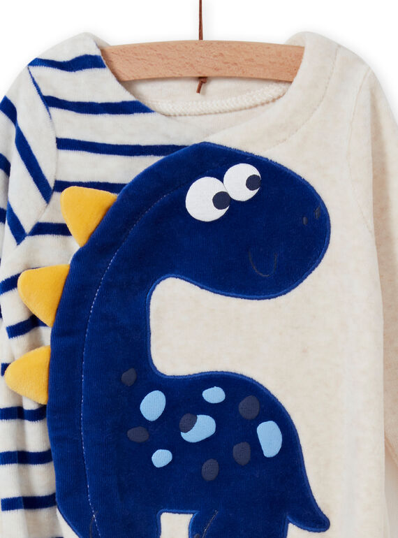 Grenouillère écru chiné motif dinosaure bébé garçon MEGAGRENOS / 21WH1485GRE006