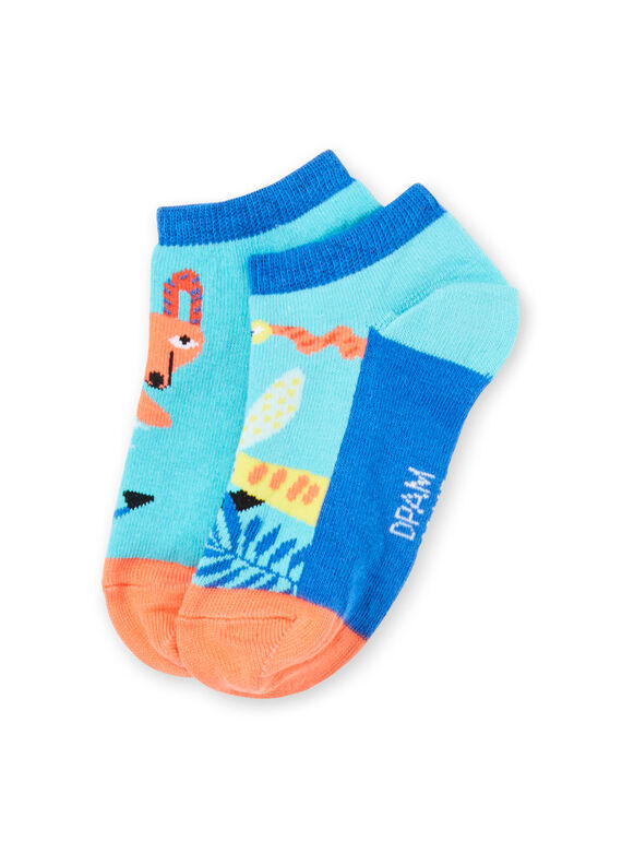 Chaussettes turquoise et orange à motifs animaux enfant garçon JYOMARSOQ / 20SI02P1SOQC242