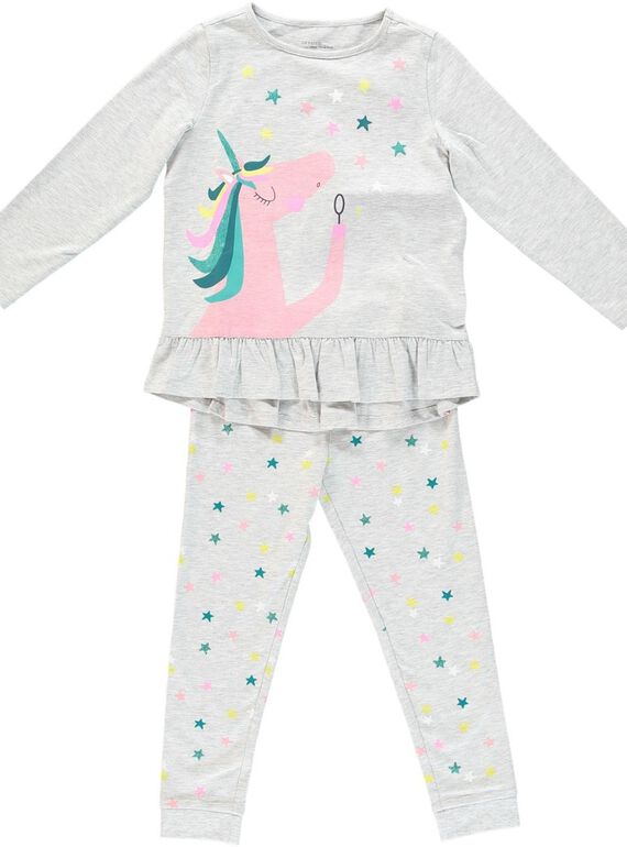 Pyjama gris chiné licorne enfant fille JEFAPYJLIC / 20SH11C2PYJ943