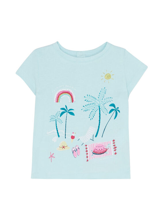Tee shirt manches courtes bleu glacier layette fille JIQUATI / 20SG09R1TMC219