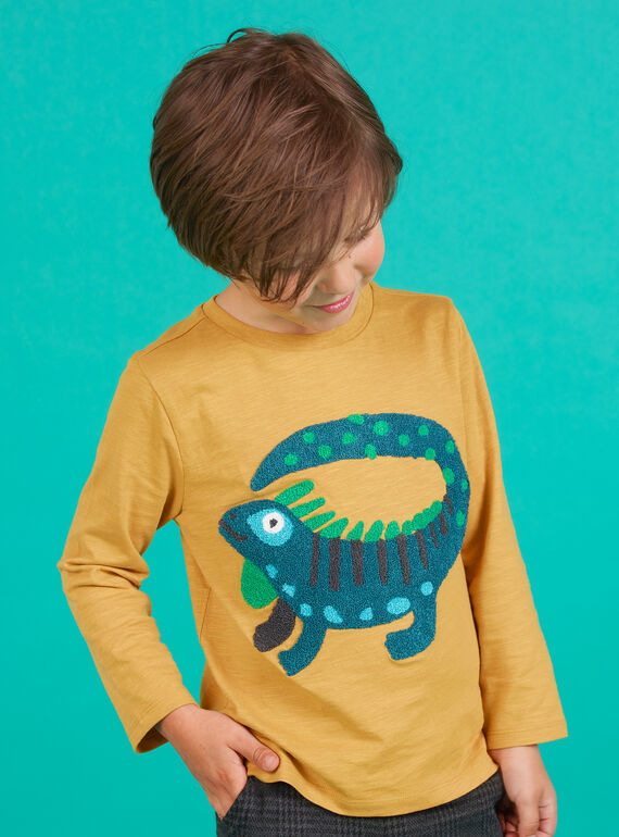 T-shirt manches longues jaune à motif iguane enfant garçon MOTUTEE2 / 21W902K3TMLB101