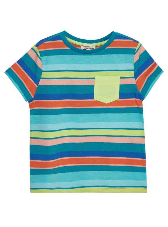 Tee shirt garçon manches courtes rayé turquoise multicolore JOMARTI4 / 20S902P4TMCC242