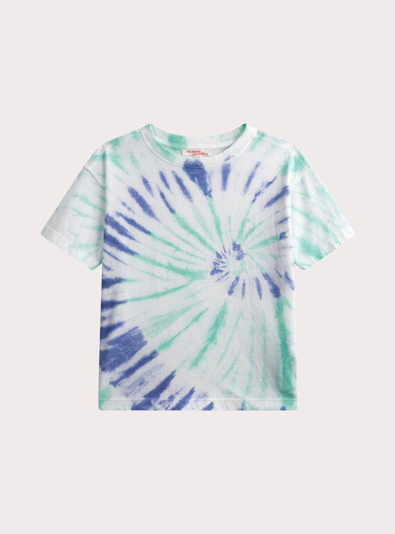 T-shirt manches courtes écru et bleu tie & dye  WOTIETI / 25S902Q1TMC005
