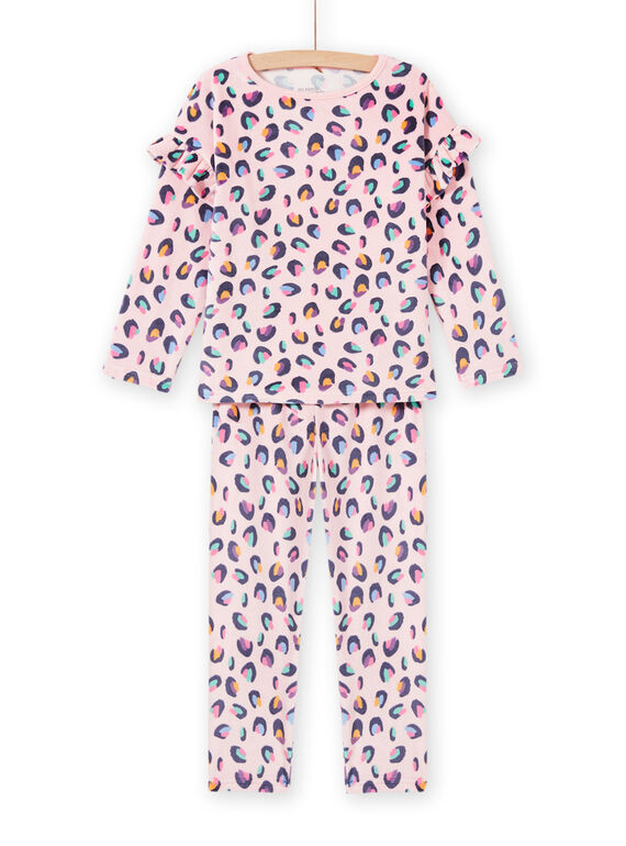 Ensemble pyjama en velours rose imprimé panthère enfant fille MEFAPYJBOX / 21WH1197PYJ309