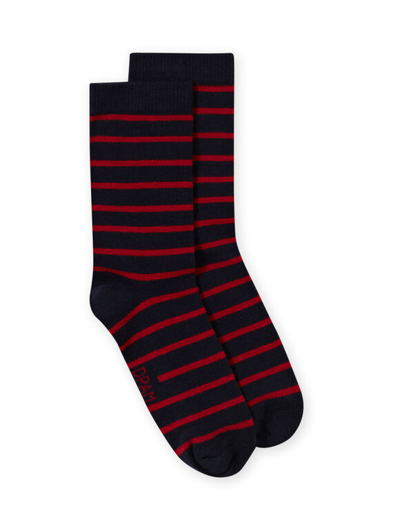 Chaussettes bleu marine à rayures jaunes bébé garçon MYOJOCHOR2 / 21WI021ASOQ505