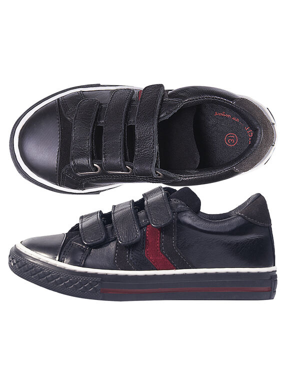 Basket cuir noir enfant garçon  GGBASBLACK / 19WK36IBD3F090