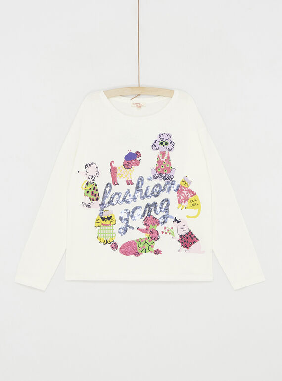 T-shirt écru animation chiens pour fille SALINTEE1 / 23W901H1TML001
