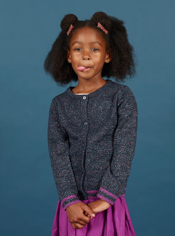 Cardigan manches longues bleu nuit pailleté enfant fille MAPACAR / 21W901H1CARC205