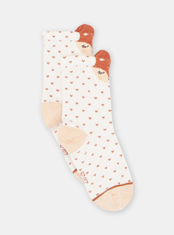 Chaussettes écrues à imprimé à pois et motifs renards bébé fille SYICOUSOQ / 23WI09B4SOQ001